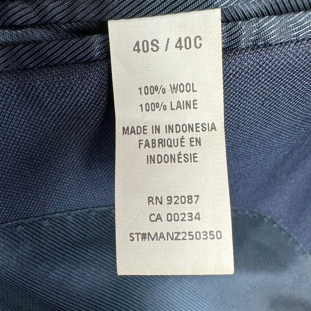 Saks Fifth Avenue Mens 40S Trim Fit 100% Wool Suit Jacket Navy Blue Blazer 40C